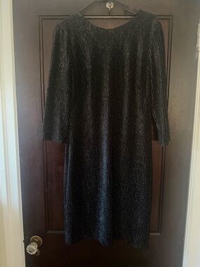 Julia Jordan Metallic Black Ribbed Knit Women’s Dress
